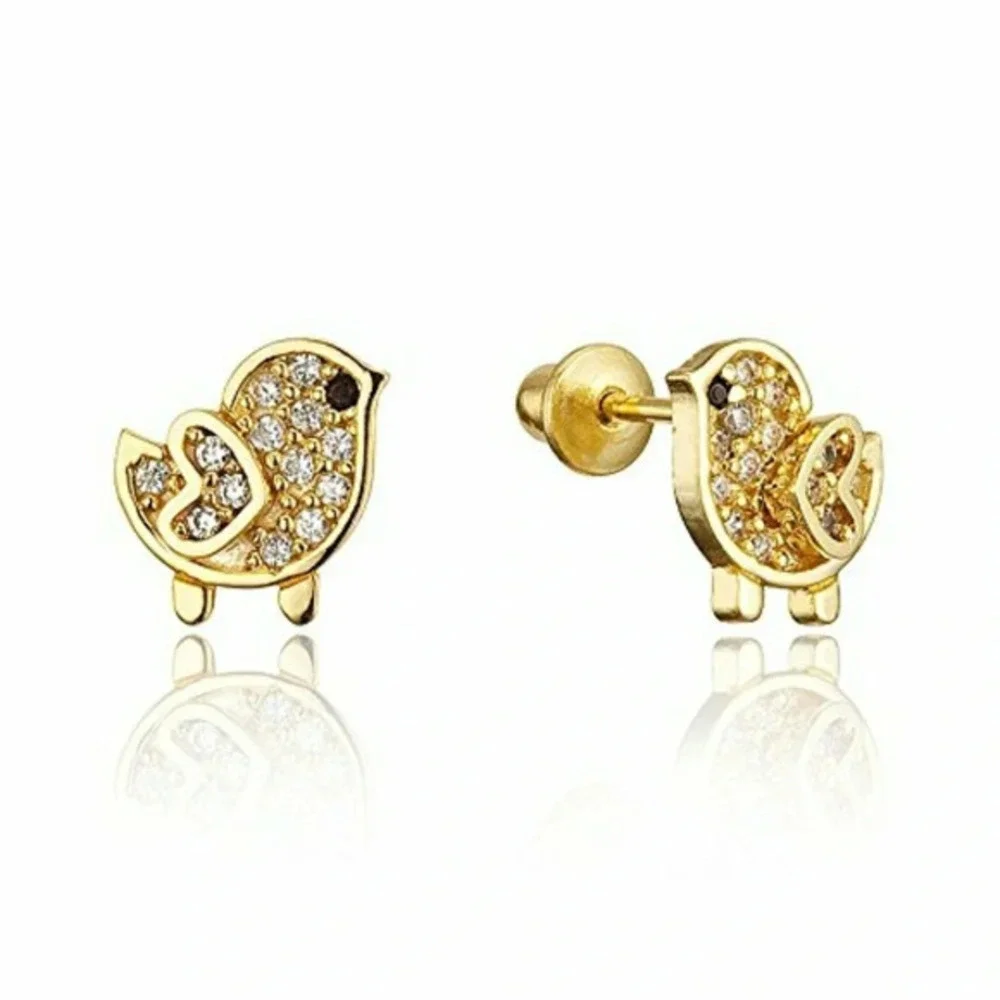 14k gold plated Chick CZ Girls Earrings girls kid.
